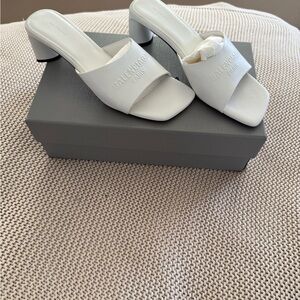 Balenciaga White Heeled Slide Sandals